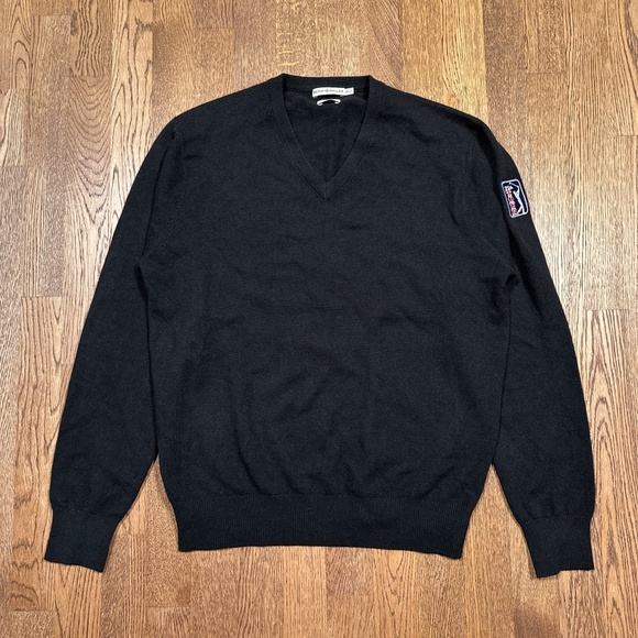 Peter Millar Pure Cashmere PGA Tour Embroidered Logo V Neck Sweater Mens Medium - Picture 2 of 10